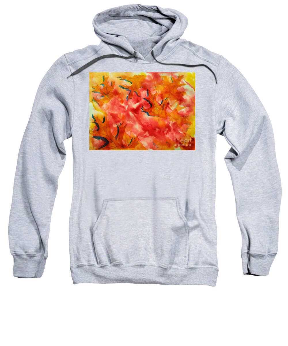 Red Sweatshirt featuring the painting Leaf Shapes Emerging by Tammy Nara