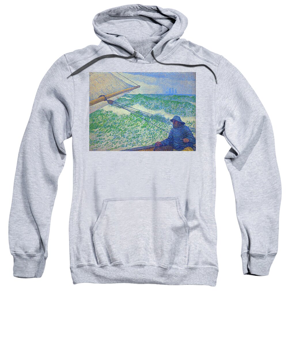Theo Van Rysselberghe Sweatshirt featuring the painting L'homme a la barre - Man at the helm. Canvas -1892- 60.2 x 80.3 cm R.F. 1976-79. by Theo van Rysselberghe -1862-1926-
