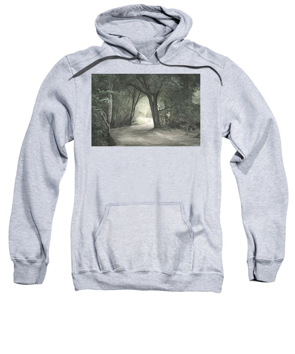 Trees Sweatshirt featuring the digital art Light Through the Trees Sketch by Alison Frank