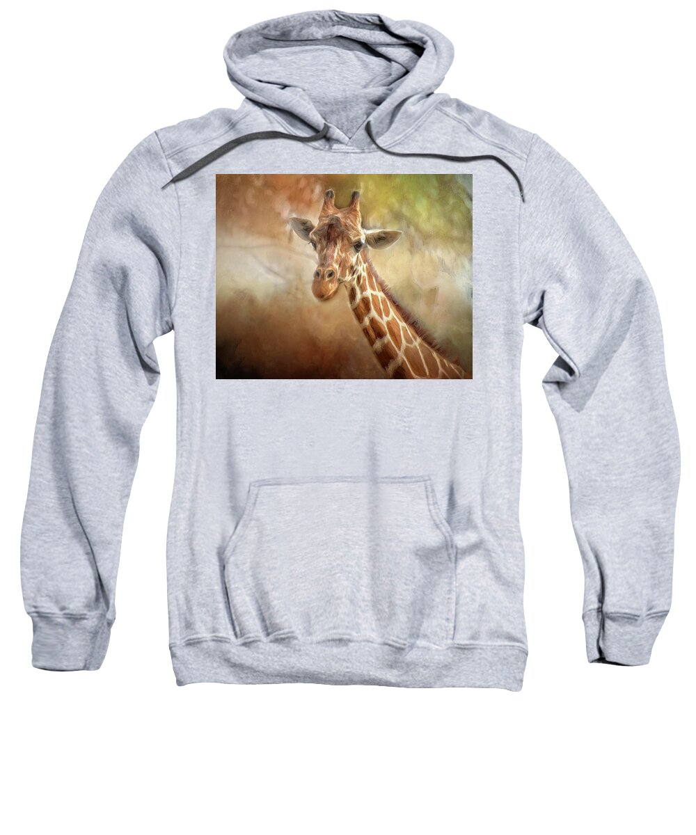 Giraffe Sweatshirt featuring the painting Long and Lean Giraffe by Jeanette Mahoney