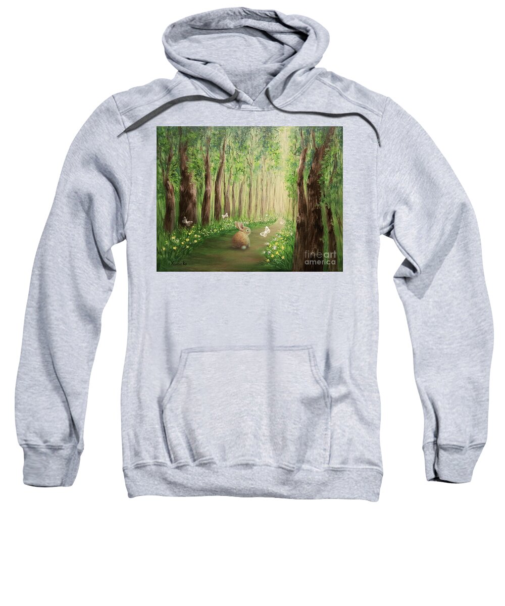 Forest Sweatshirt featuring the painting Lost and Found by Yoonhee Ko
