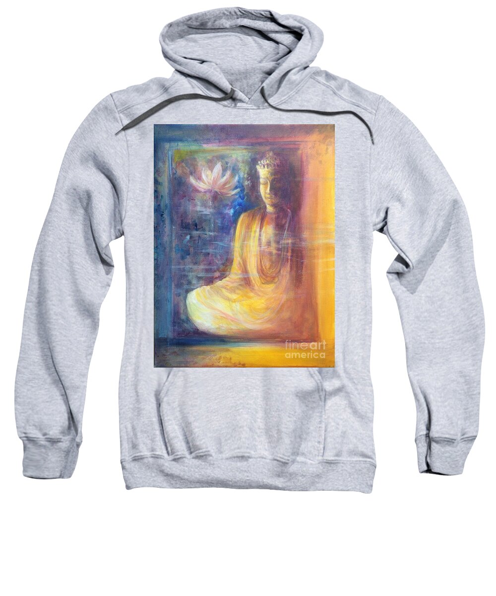 Dorje Sempa Sweatshirt featuring the painting Lotus flower before a Diamond mind Dorje sempa by Lizzy Forrester
