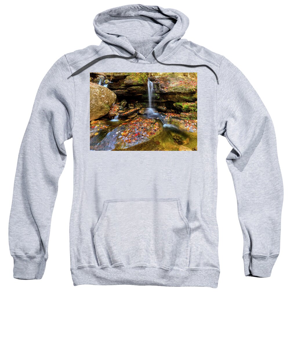 Diana's Baths; New Hampshire; New England; Waterfall; Falls; Autumn; Fall; Season; Color; Colorful; Leaves; Rocks; Romantic; Love; Heart; Beat; Relationship; Tender; Emotion; Desire; Landscape; Rob Davies; Photography; Conway; No Person Sweatshirt featuring the photograph Love Heart by Rob Davies