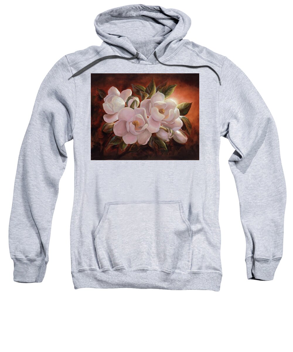 Magnolia Sweatshirt featuring the painting Magnolia Sunrise by Lynne Pittard