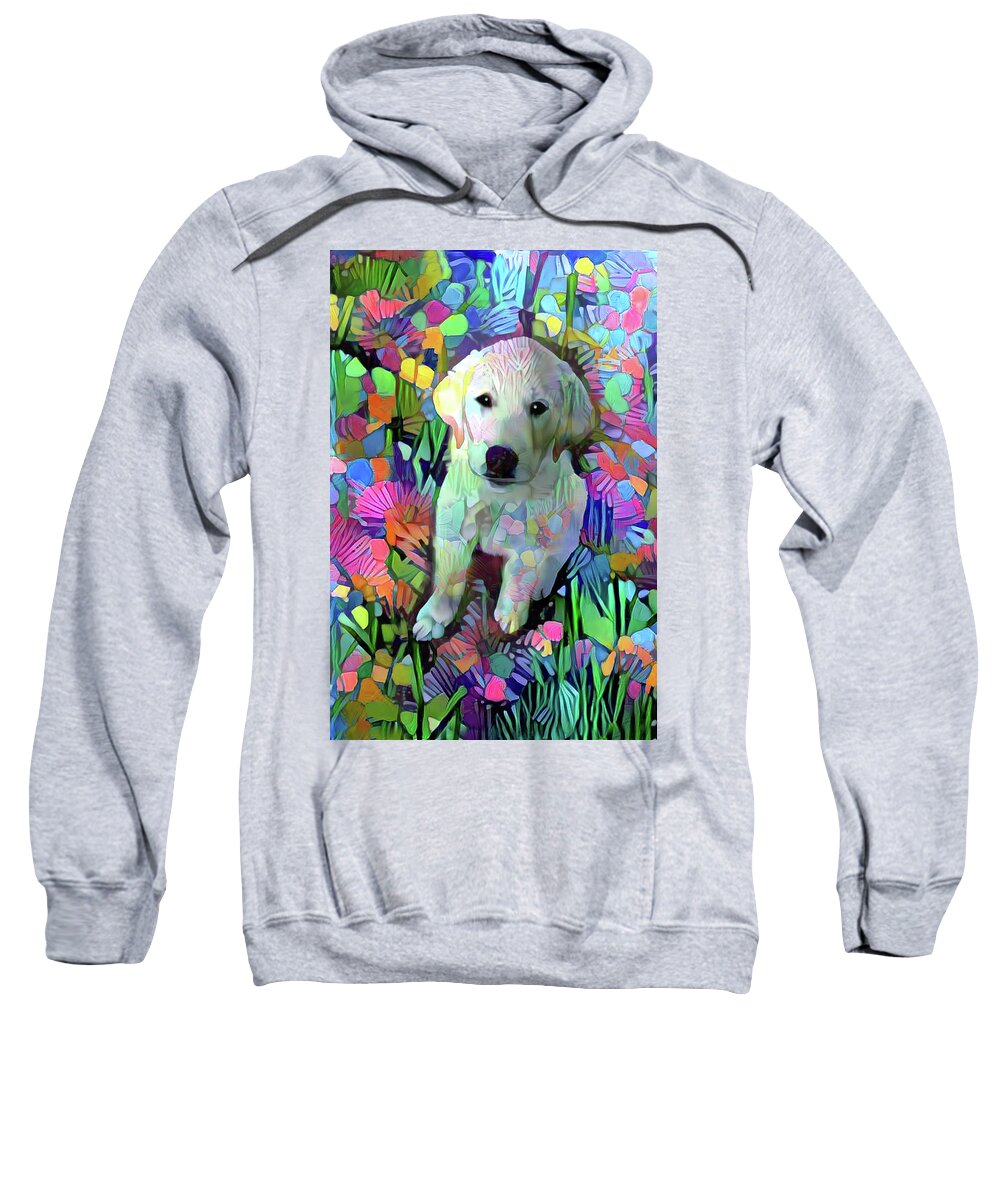 Great Pyrenees Sweatshirt featuring the digital art Max in the Garden by Peggy Collins