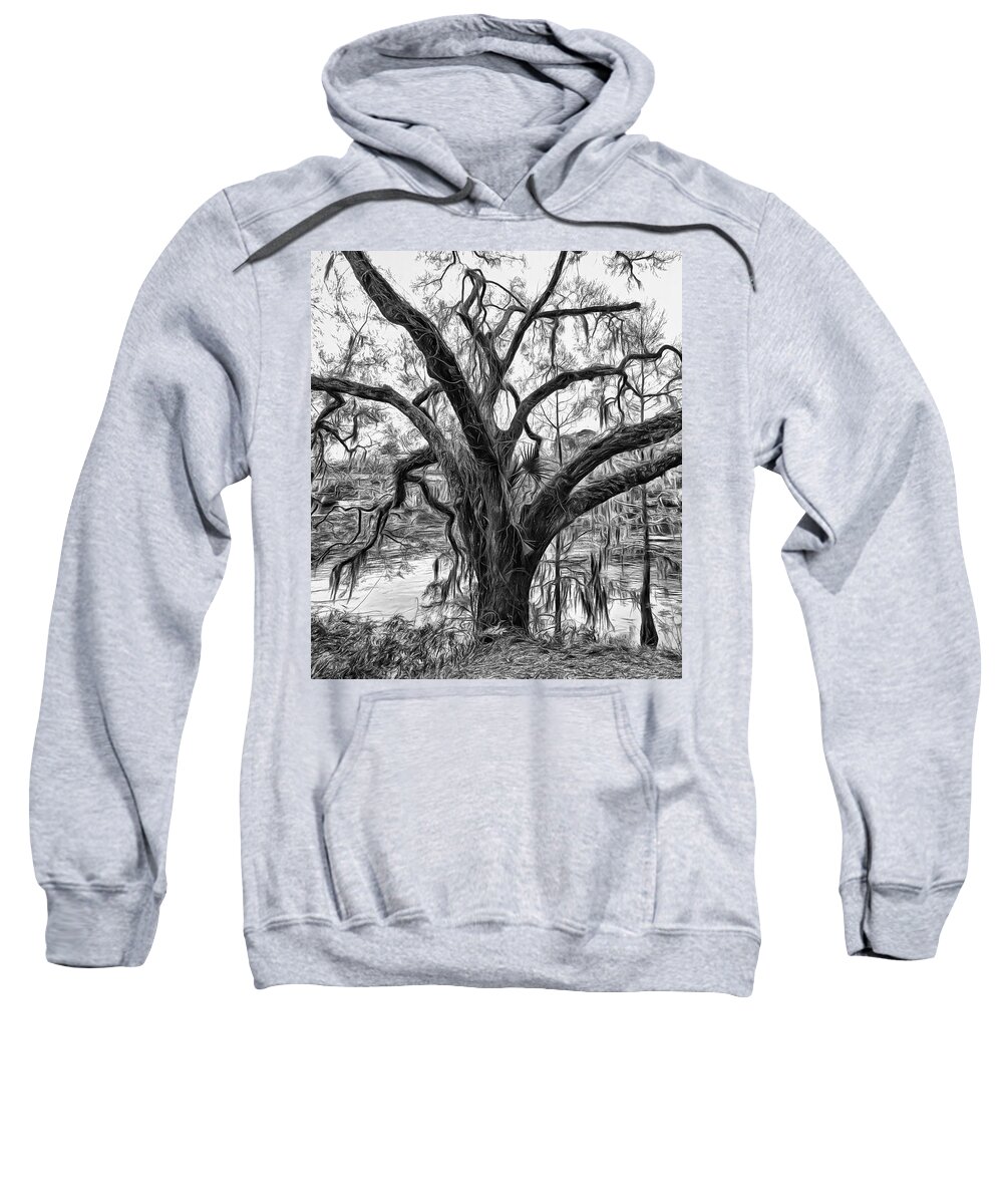 Tree Sweatshirt featuring the digital art Mossy Oak on the Suwanee by Susan Hope Finley