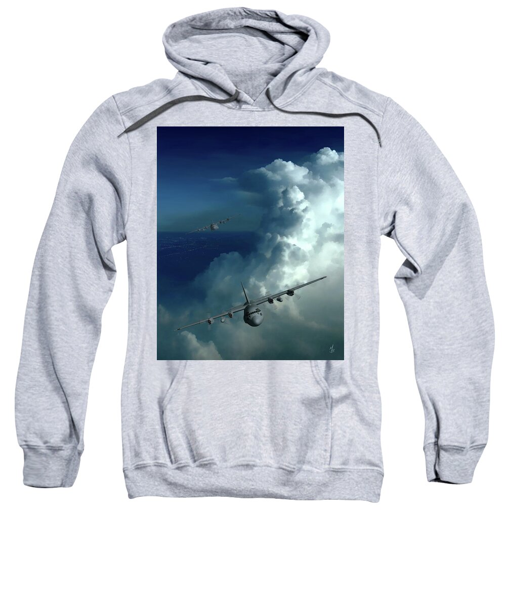 C-130 Sweatshirt featuring the digital art Mutual Support by Michael Brooks