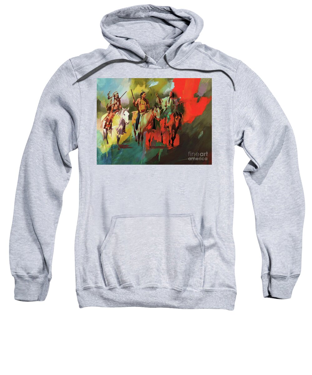 Native American Indian Sweatshirt featuring the painting Native American on Horses by Gull G