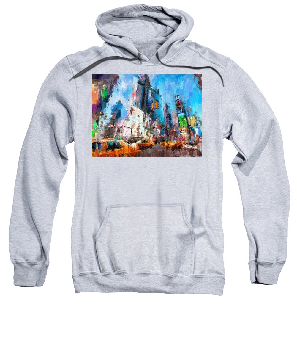 New York Sweatshirt featuring the painting NEW YORK - Times Square by Vart Studio
