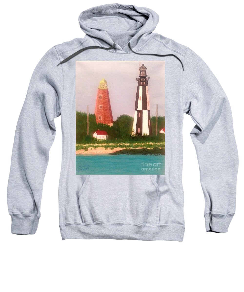 Original Sweatshirt featuring the painting Old and New Cape Henry Lighthouses, Virginia by Elizabeth Mauldin
