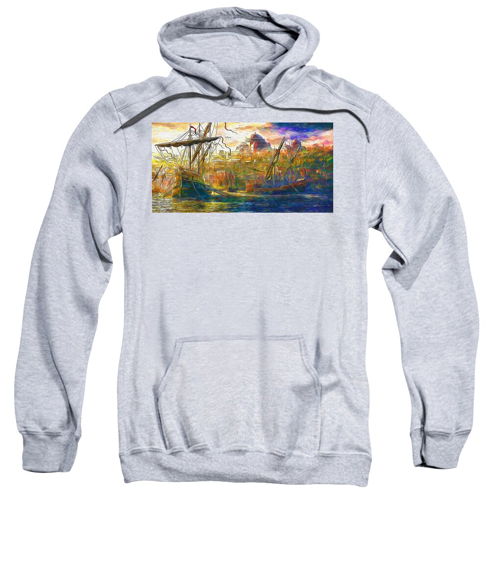 Paint Sweatshirt featuring the painting Old harbor by Nenad Vasic
