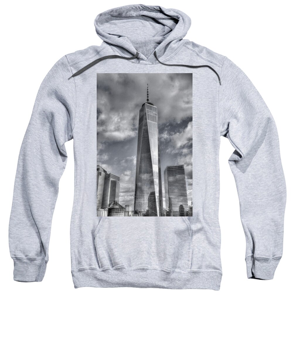 One World Trade Center Sweatshirt featuring the photograph One World Trade Center - Freedom Tower in b/w by Dyle Warren