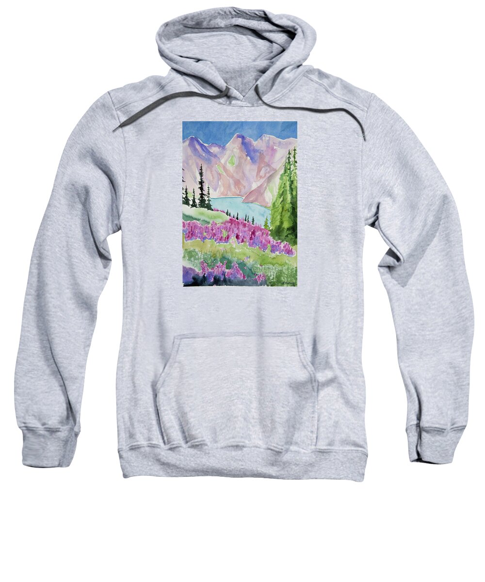 Blue Lakes Sweatshirt featuring the painting Original Watercolor - Blue Lakes Summer by Cascade Colors