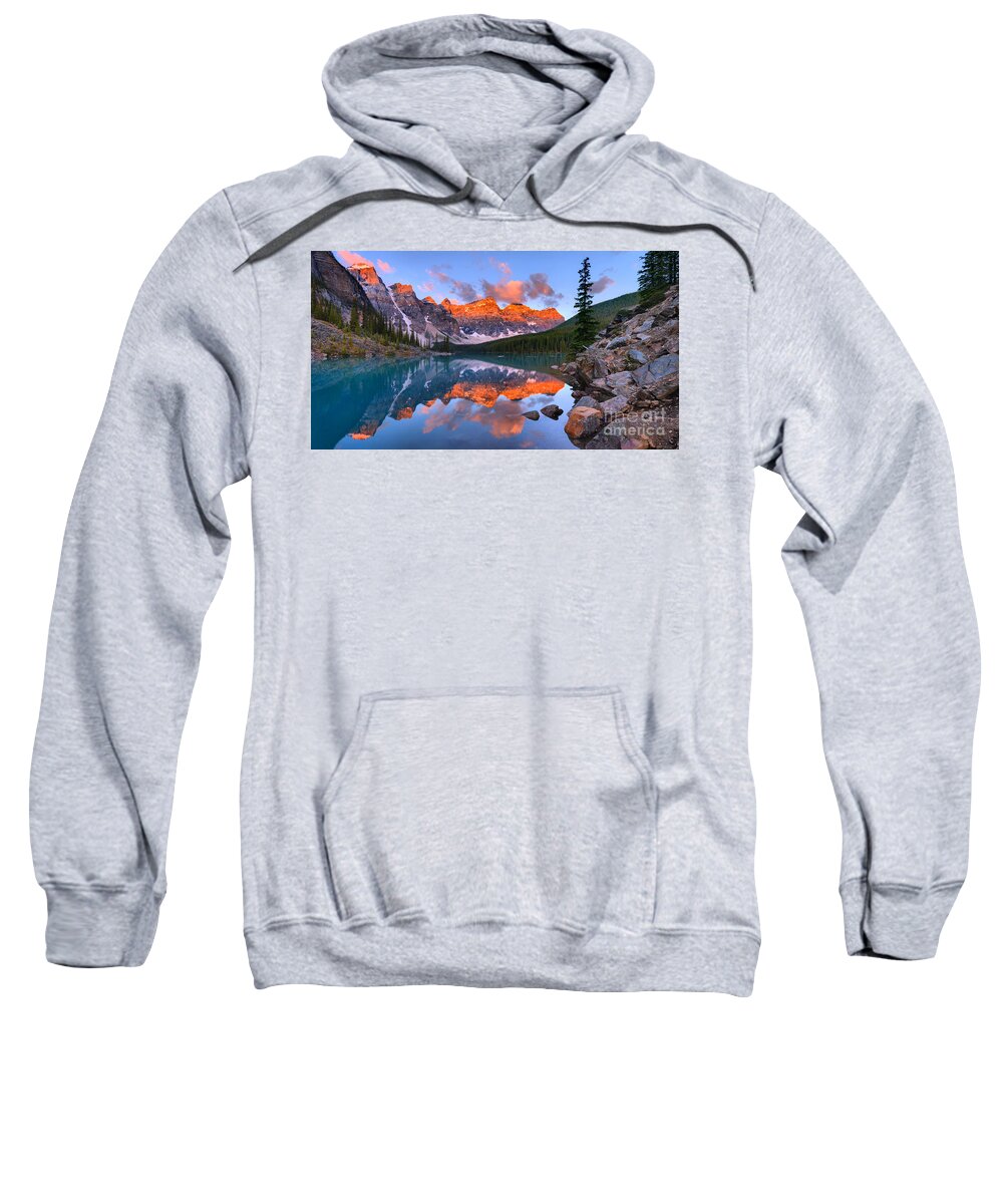Moraine Lake Sweatshirt featuring the photograph Panoramic Sunrise At Moraine Lake by Adam Jewell