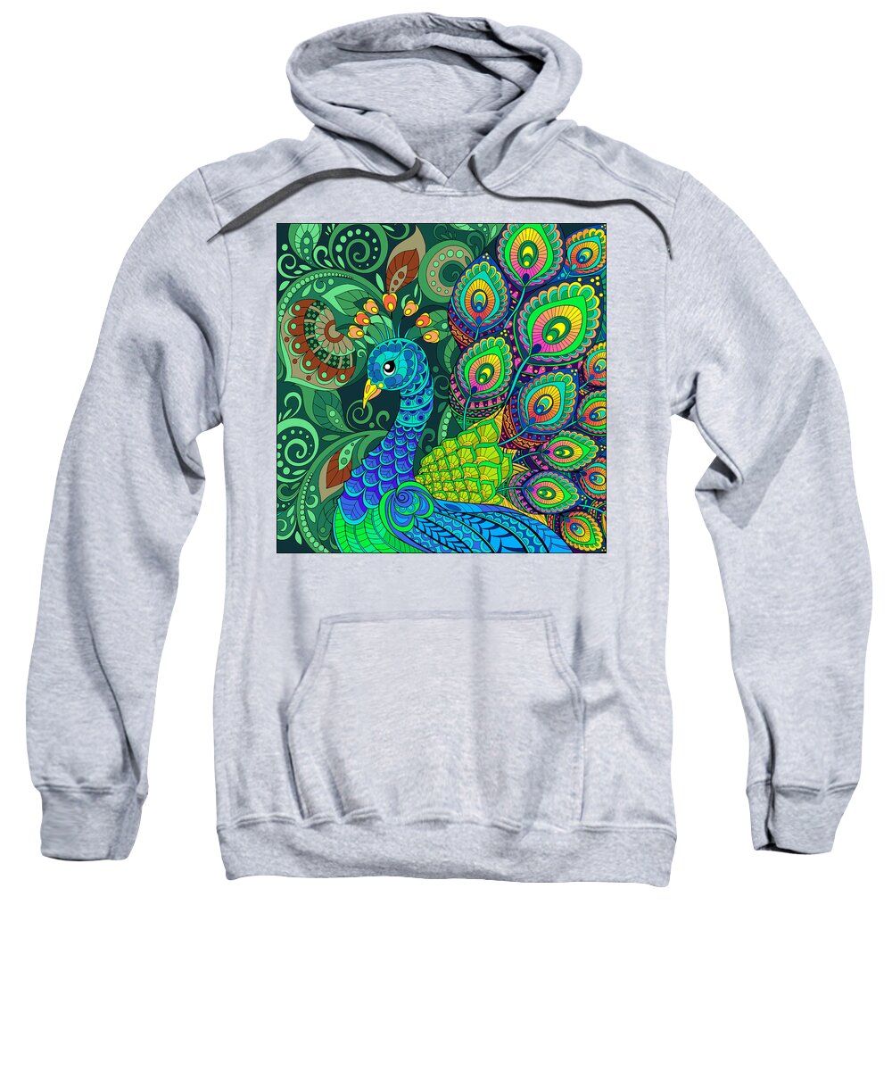Peacock Sweatshirt featuring the drawing Peacock by Susan Gary