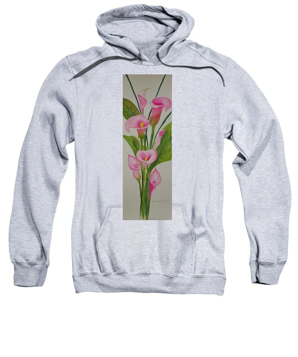 Bouquet Of Lillies Sweatshirt featuring the painting Pink Calla Lillies by Ann Frederick