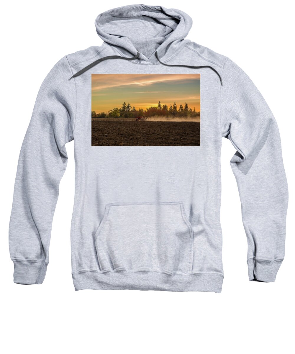Willamette Valley Sweatshirt featuring the photograph Plowing at sunset by Ulrich Burkhalter