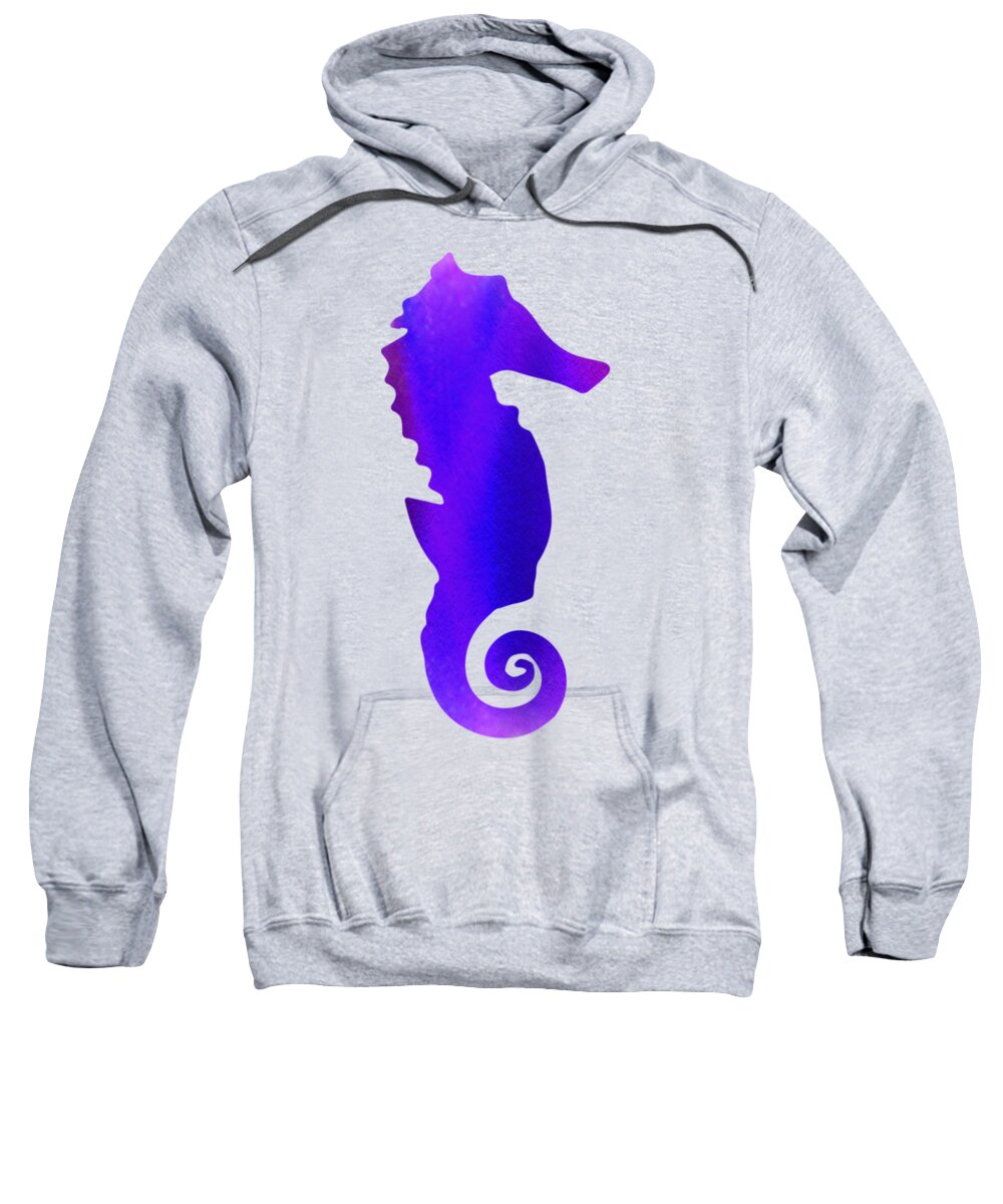 Purple Sweatshirt featuring the digital art Purple Seahorse Fantasy by Rachel Hannah