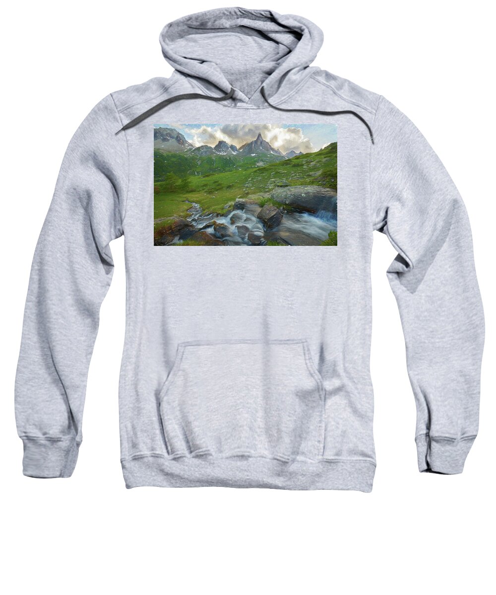 Courmayeur Sweatshirt featuring the digital art Range in the Claree Valley II by Jon Glaser