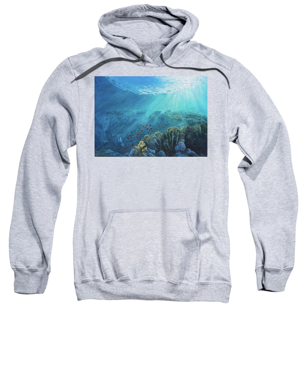 Sea Sweatshirt featuring the painting Red fishes running free by Marco Busoni