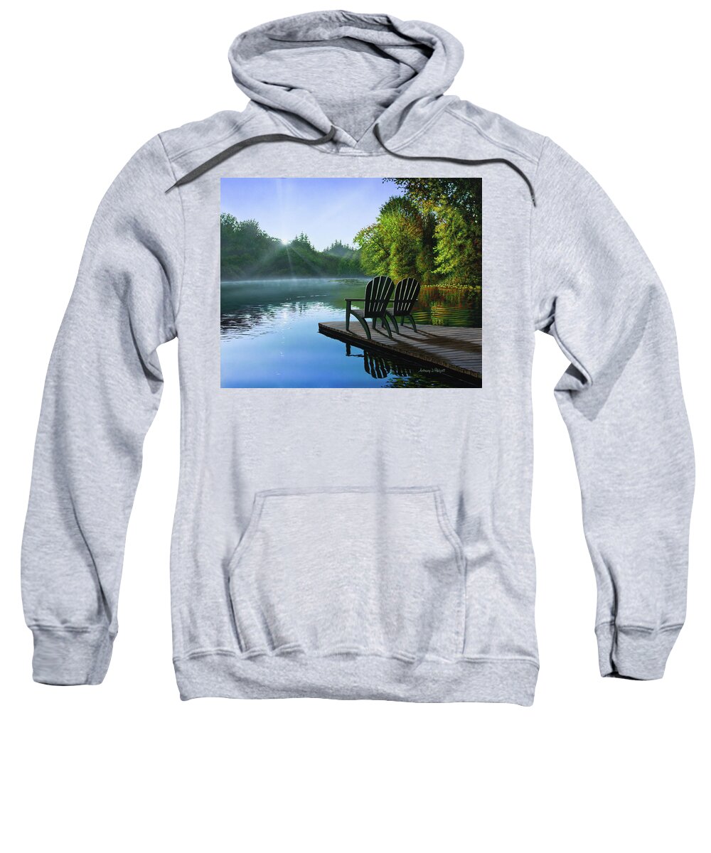 Lake Sweatshirt featuring the painting Reflections by Anthony J Padgett
