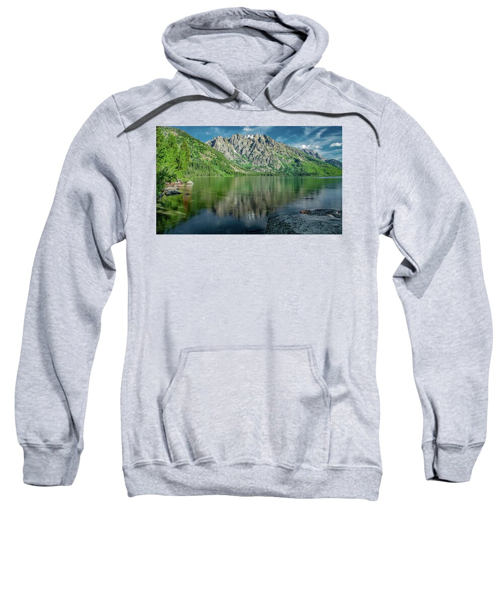  Sweatshirt featuring the photograph Reflections at Jenny Lake by Marcy Wielfaert