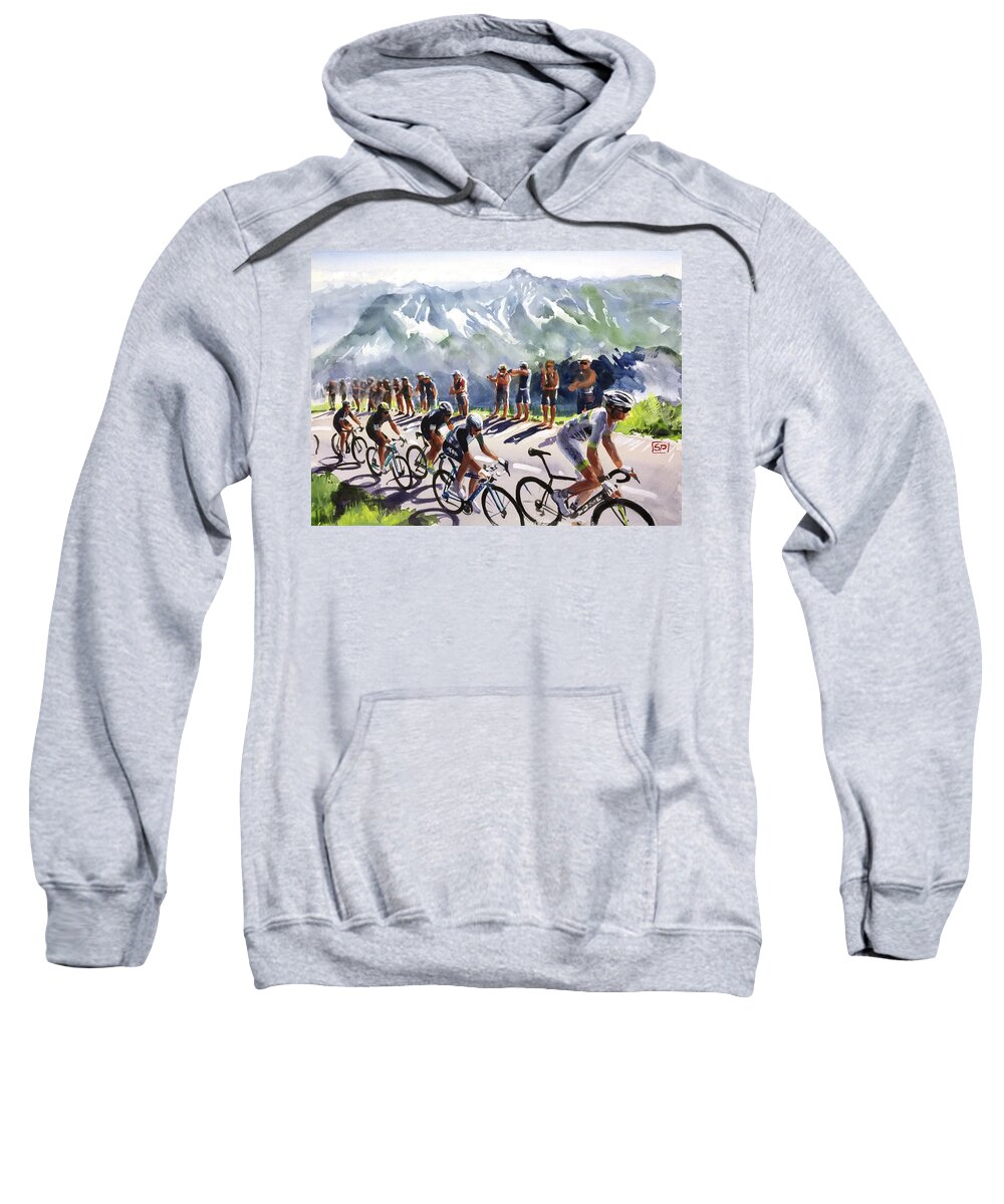 Letour Sweatshirt featuring the painting Riding the Alpes 2018 by Shirley Peters