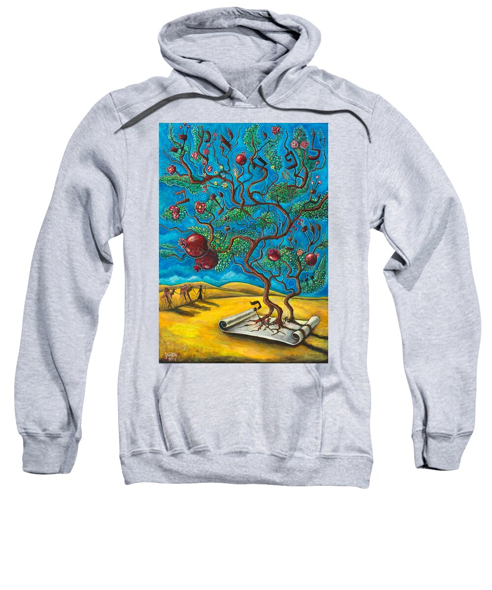 Tree Sweatshirt featuring the painting Rimon Ben Torah by Yom Tov Blumenthal