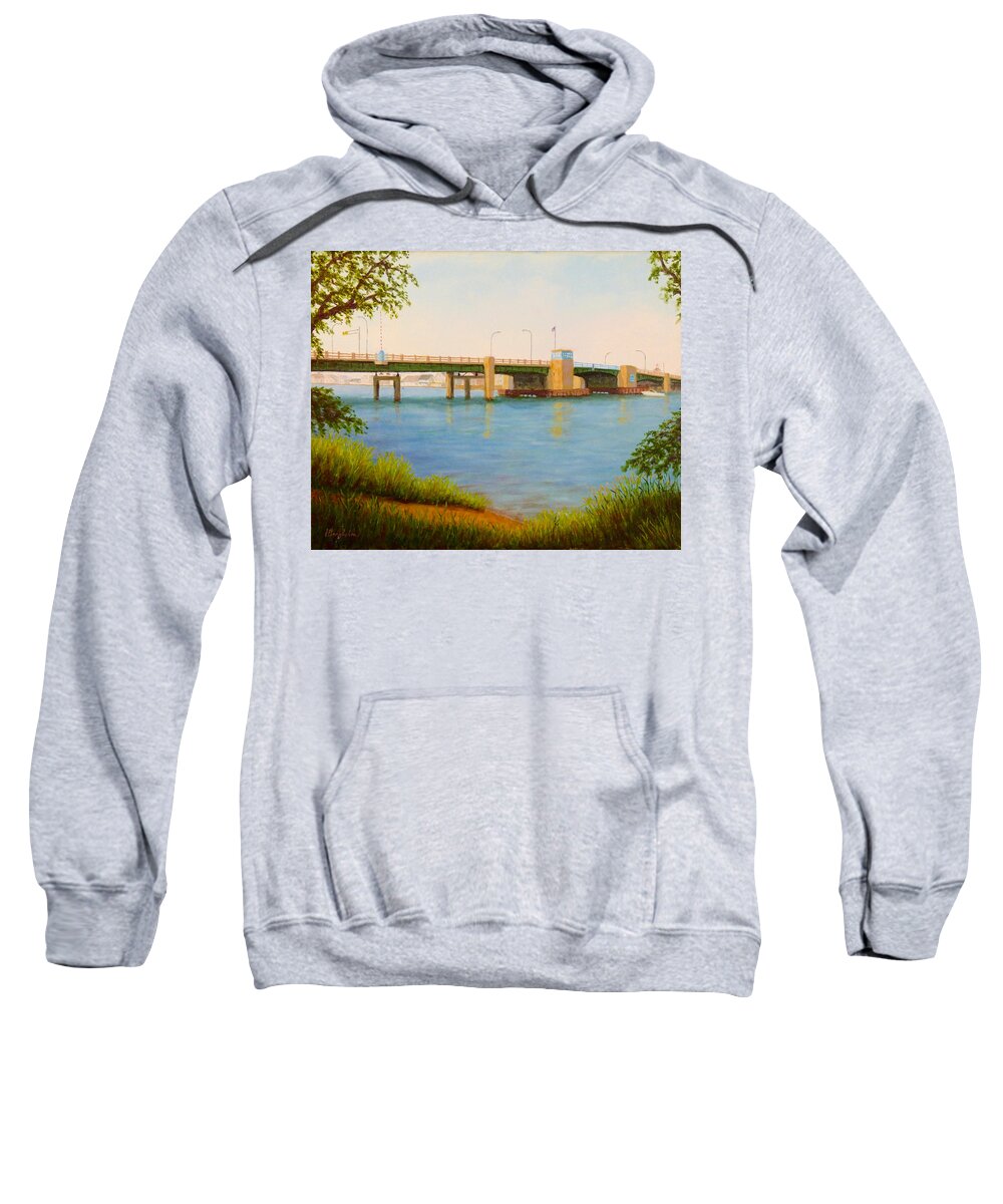 Bridge Sweatshirt featuring the painting Rumson Sea Bright Bridge by Joe Bergholm