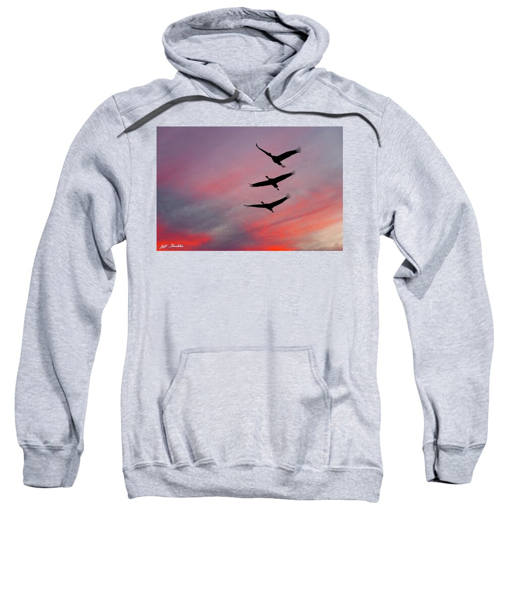 Animal Sweatshirt featuring the photograph Sandhill Cranes at Sunset by Jeff Goulden