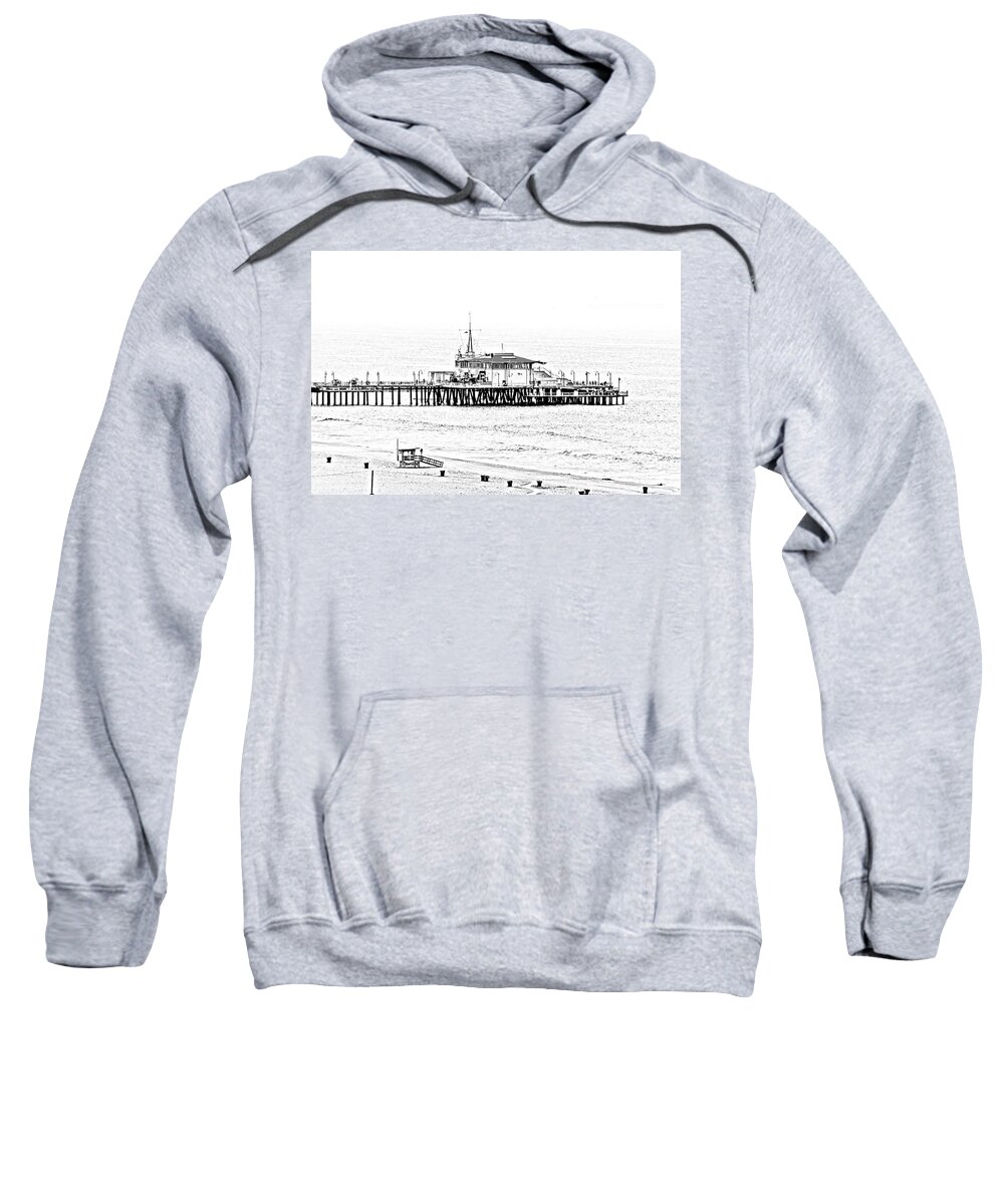Santa Monica Pier Sweatshirt featuring the photograph Santa Monica Pier BandW by Gene Parks