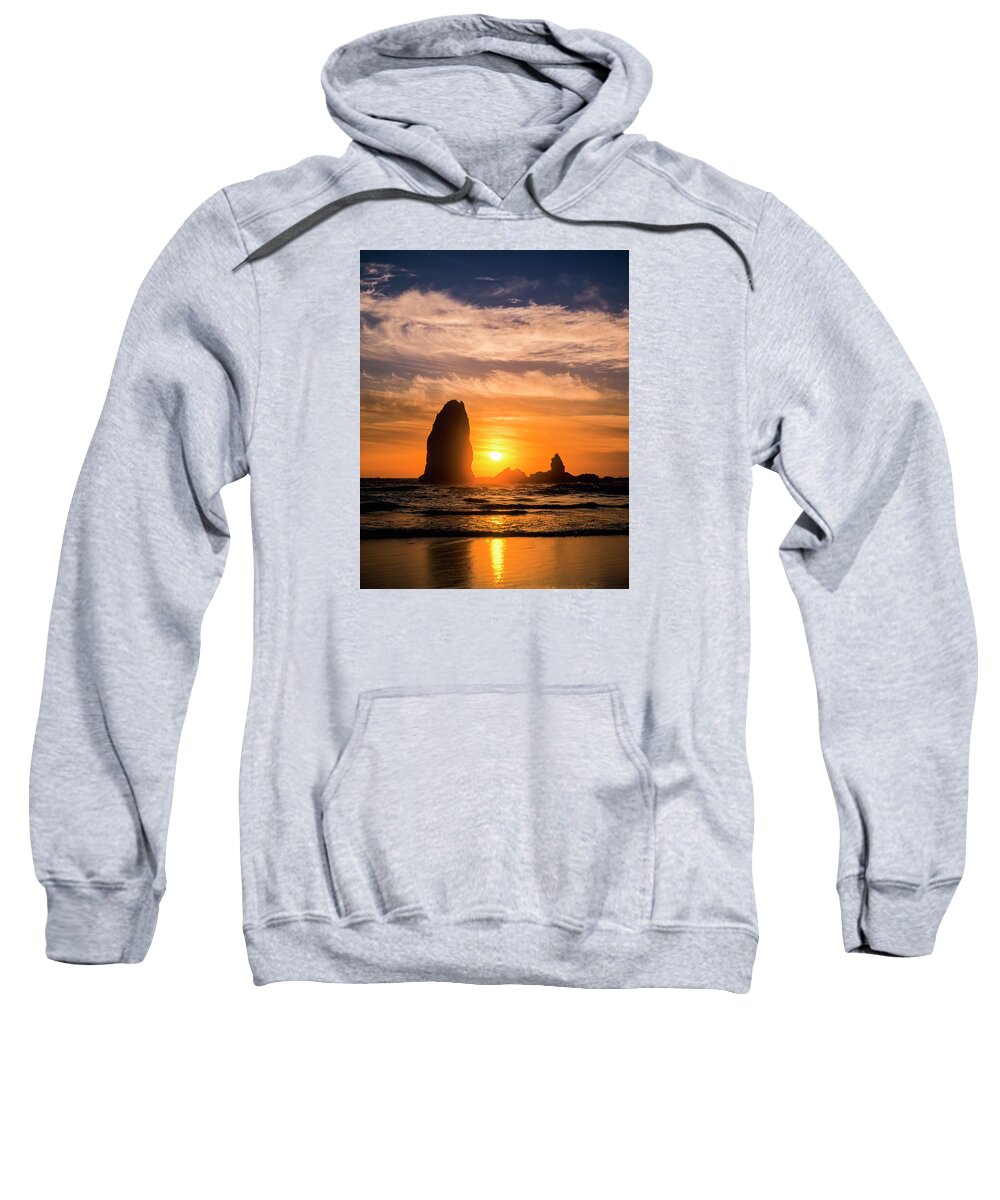 Beaches Sweatshirt featuring the photograph Sea stack Sunset by Robert Potts