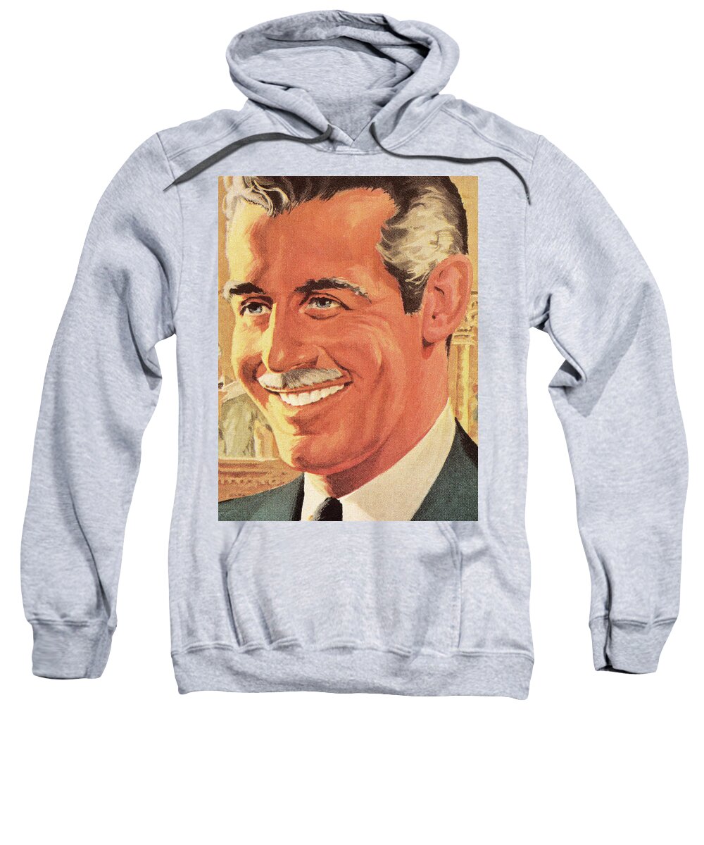 Adult Sweatshirt featuring the drawing Smiling Mustache Man by CSA Images