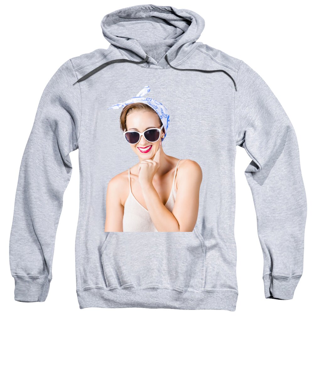 Pin-up Sweatshirt featuring the photograph Smiling pin-up girl by Jorgo Photography
