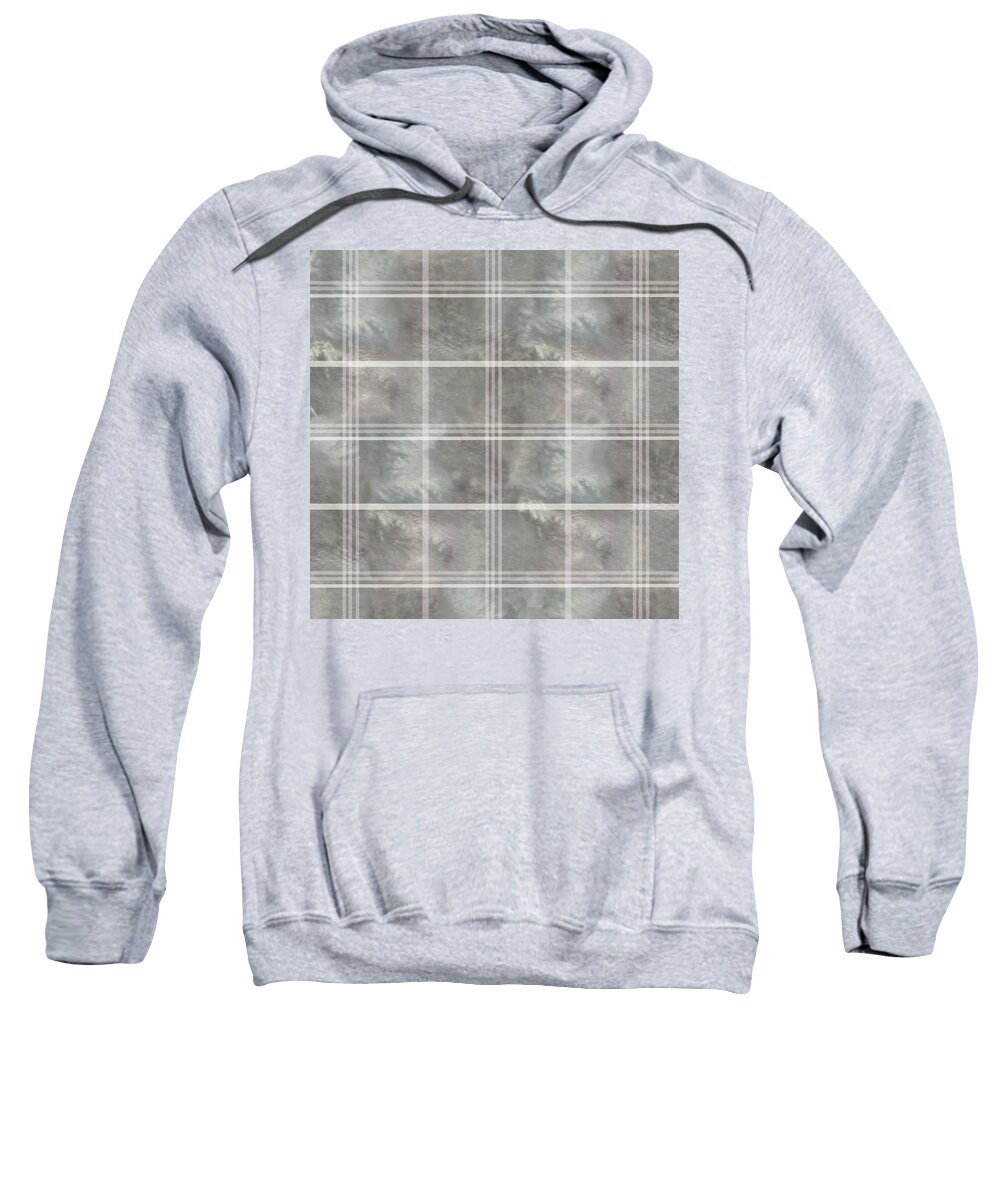 Plaid Sweatshirt featuring the digital art Soft textured cream and blue plaid by Sand And Chi