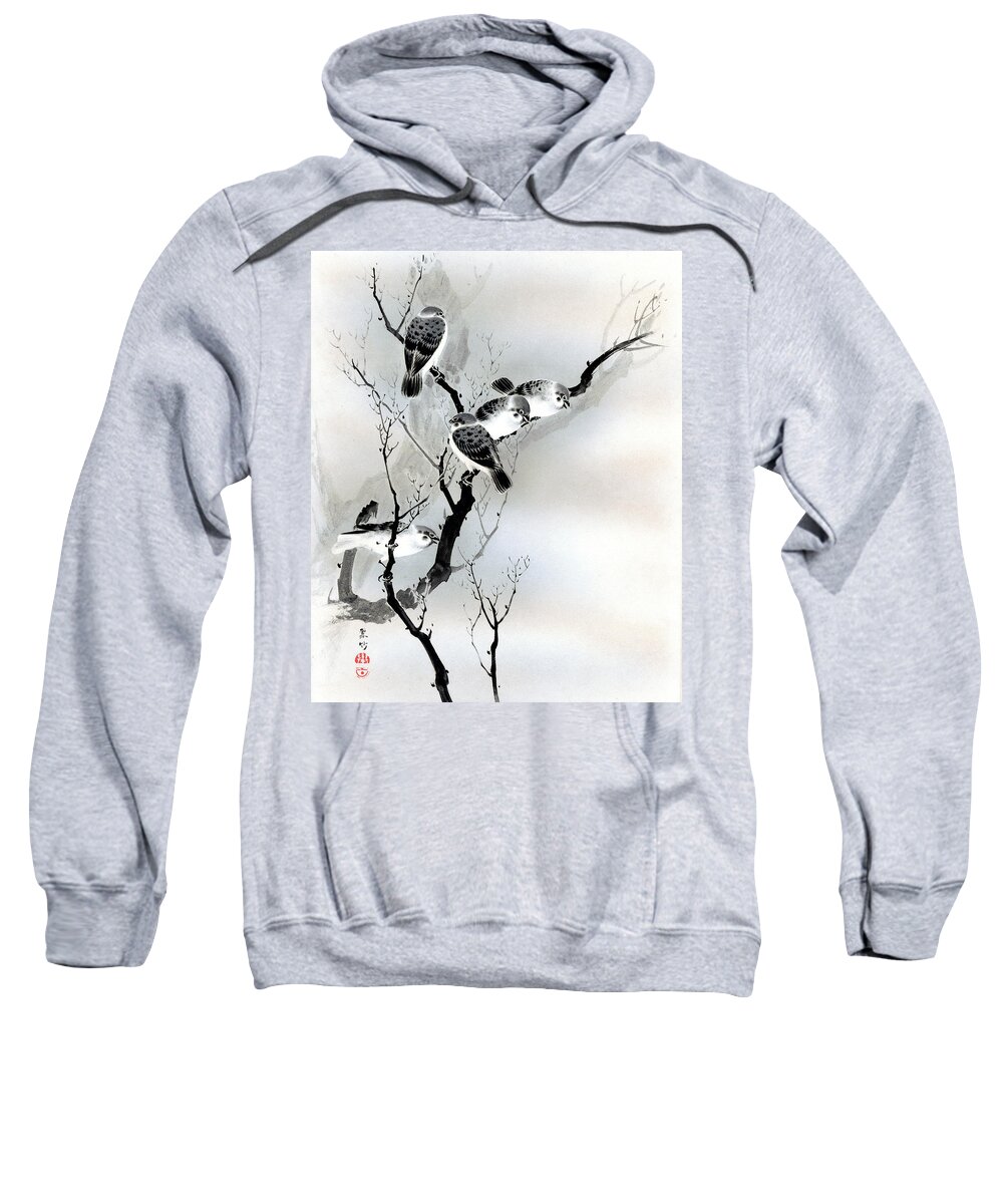 Sparrow Sweatshirt featuring the painting Sparrows by Puri-sen