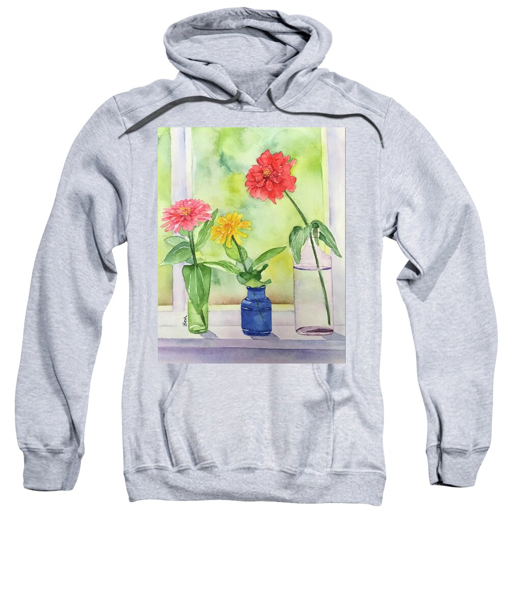 Zinnias Sweatshirt featuring the painting Summer Beauties by Beth Fontenot