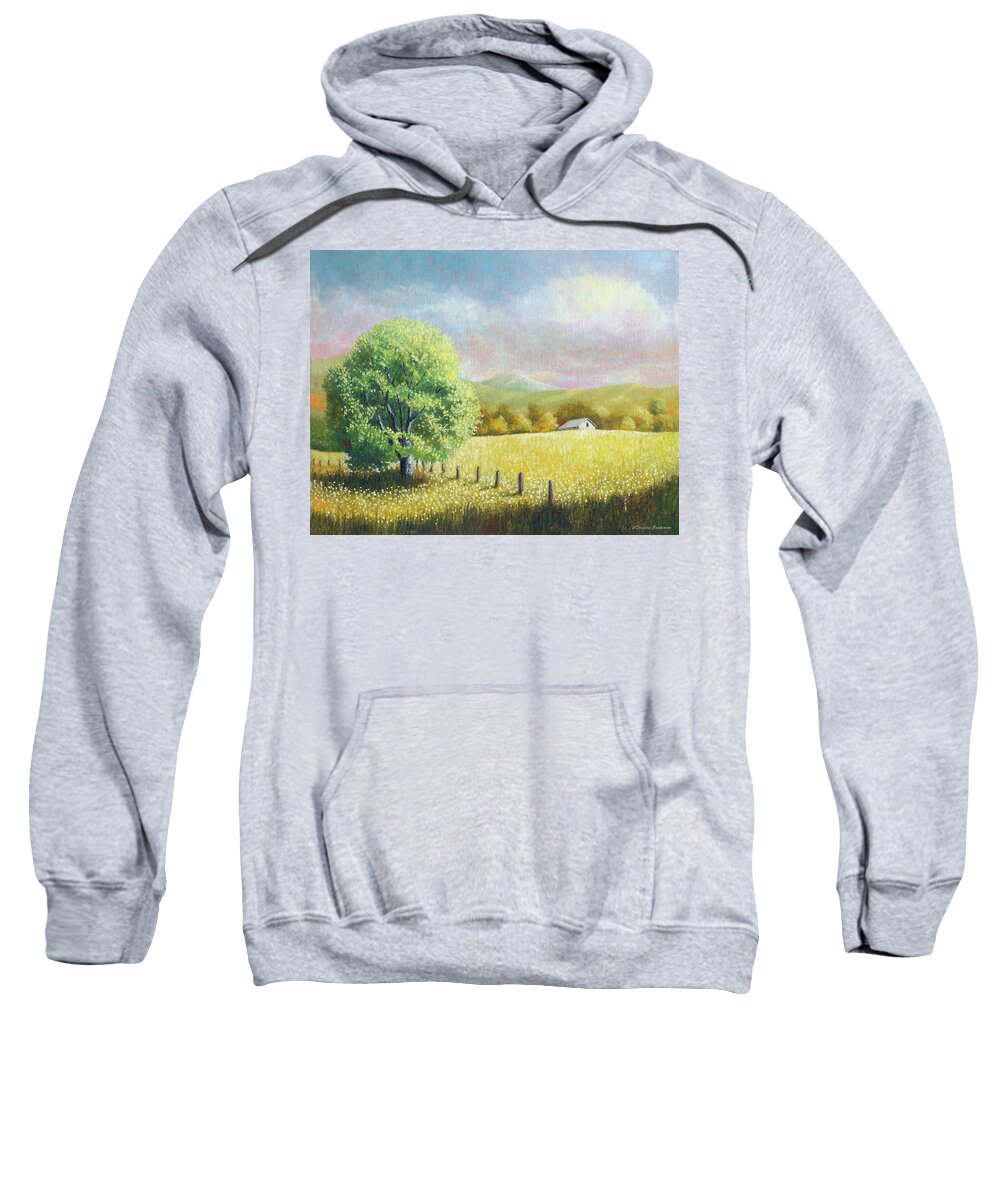 Landscape Sweatshirt featuring the painting Summer Tree with Farmhouse by Douglas Castleman