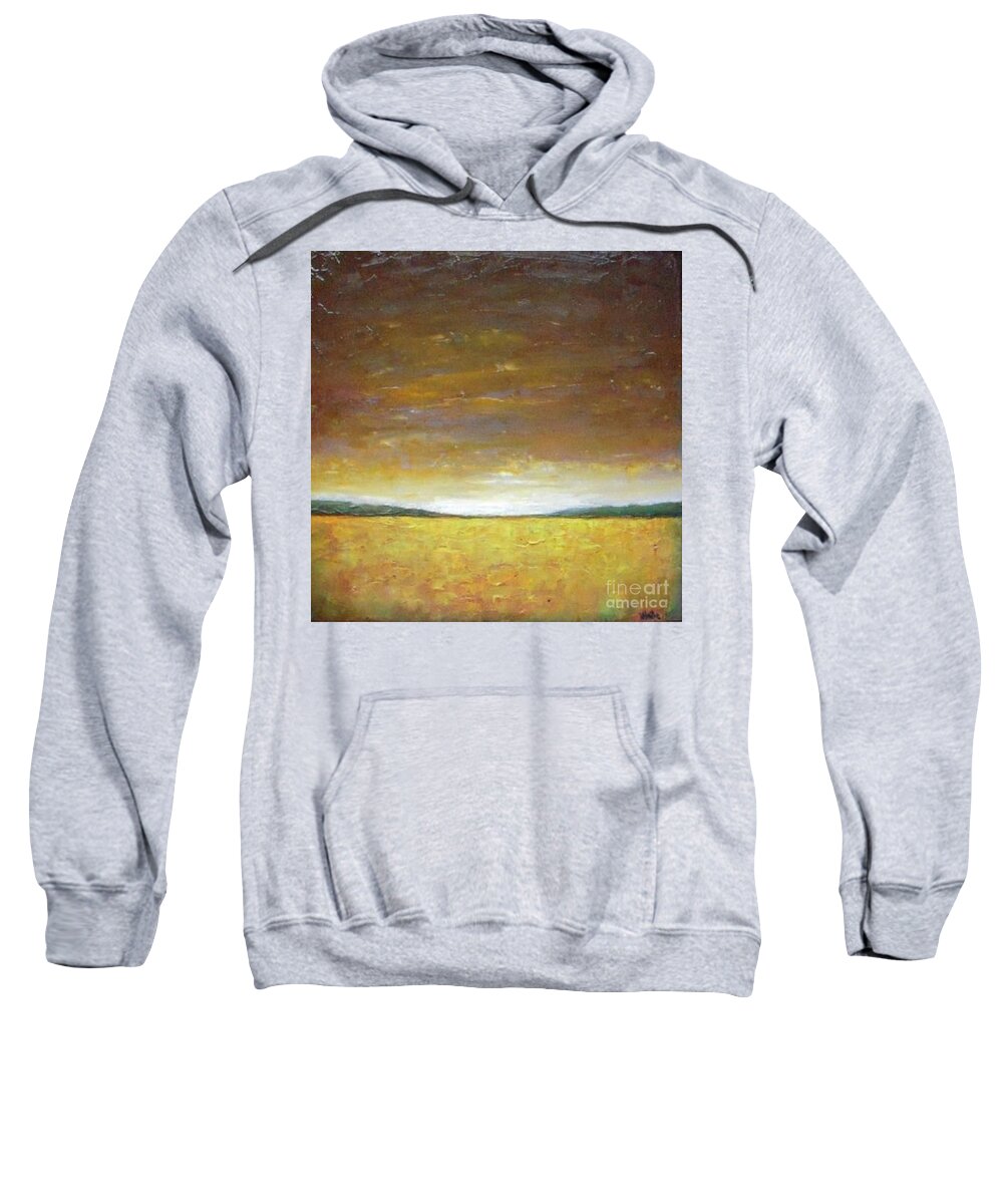 Autumn Sweatshirt featuring the painting Golden Sunset - abstract landscape by Vesna Antic