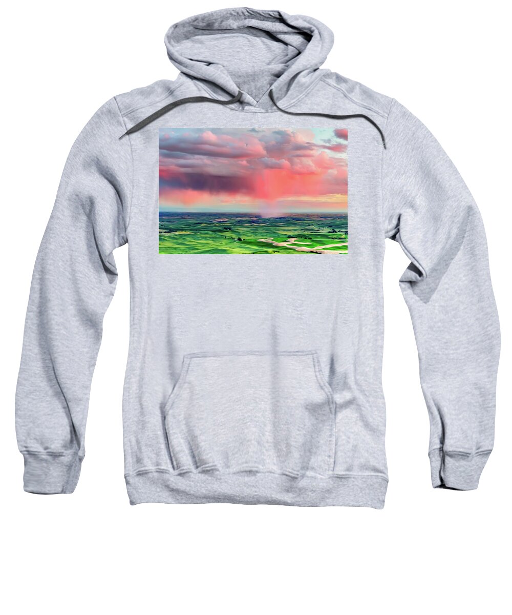 Sunset Sweatshirt featuring the photograph Sunset Rain over the Palouse by Bryan Carter