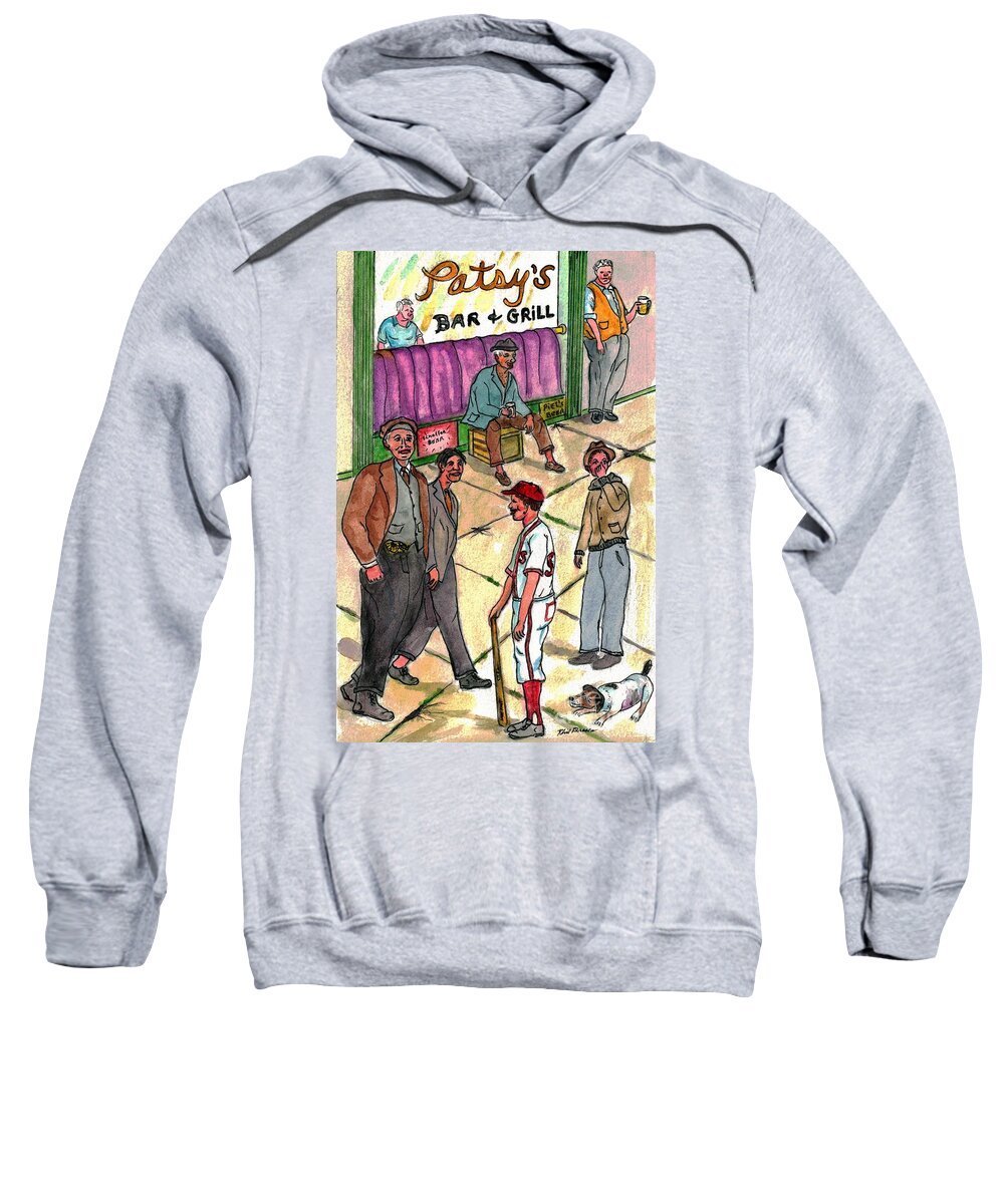 Talking Sweatshirt featuring the painting Talking About Baseball With The Men At The Corner Bar and Grill by Philip And Robbie Bracco