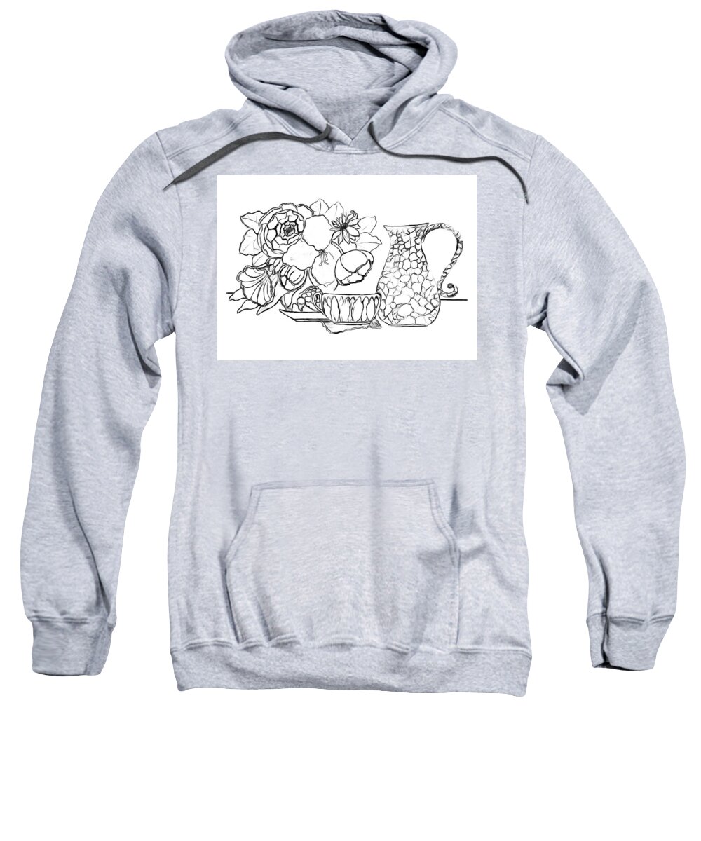 Flowers Sweatshirt featuring the drawing Tea Time Drawing - Paint My Sketch by Delynn Addams