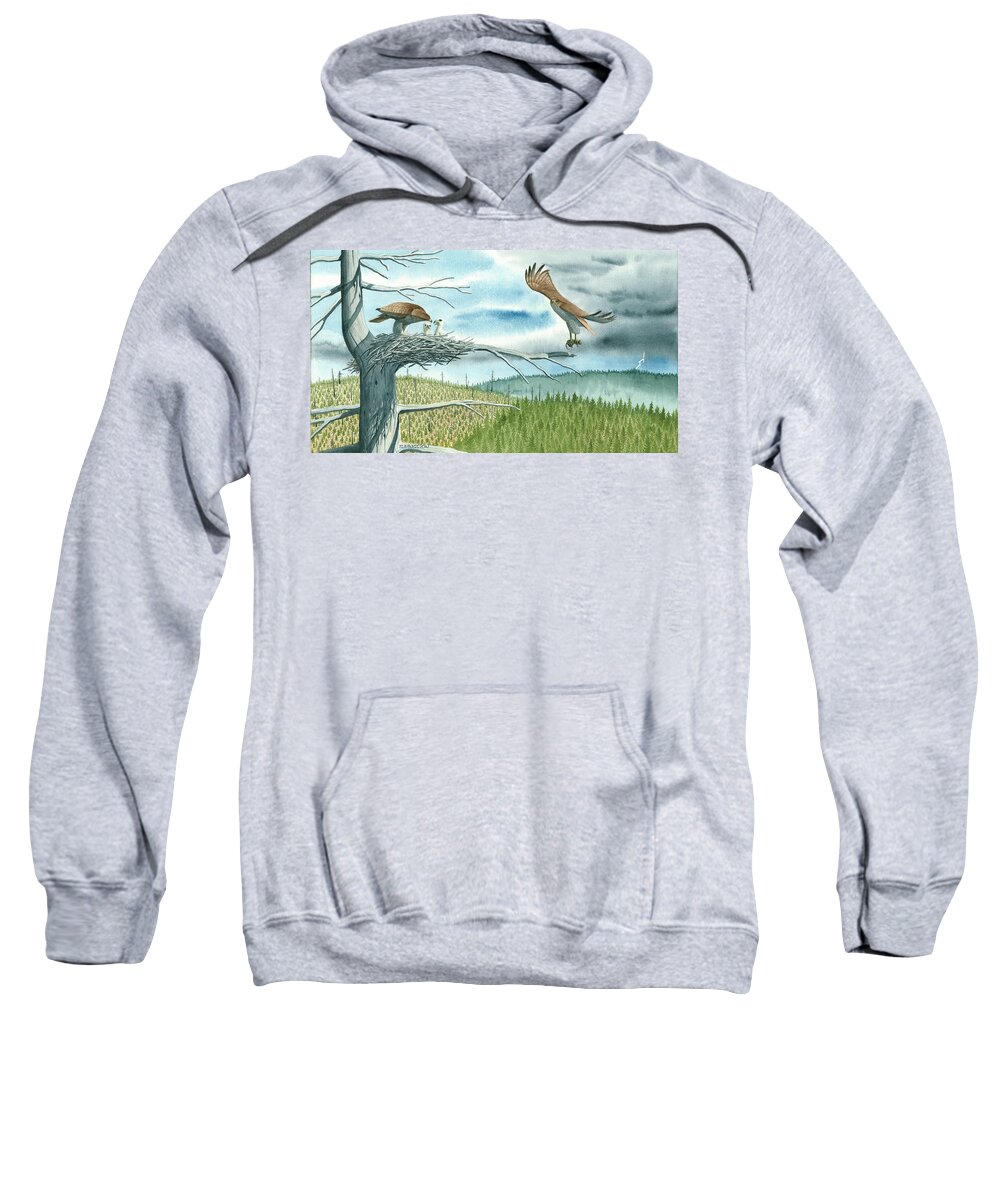 Red Tail Hawk Sweatshirt featuring the painting The Hawk nest by Timothy Livingston