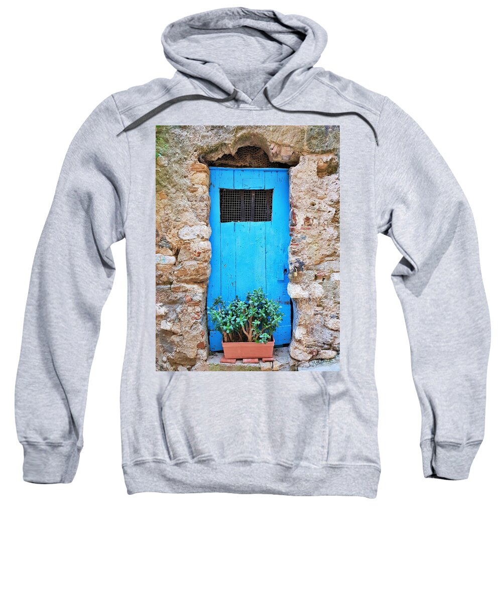Doors Sweatshirt featuring the photograph The Old Blue Door by Andrea Whitaker