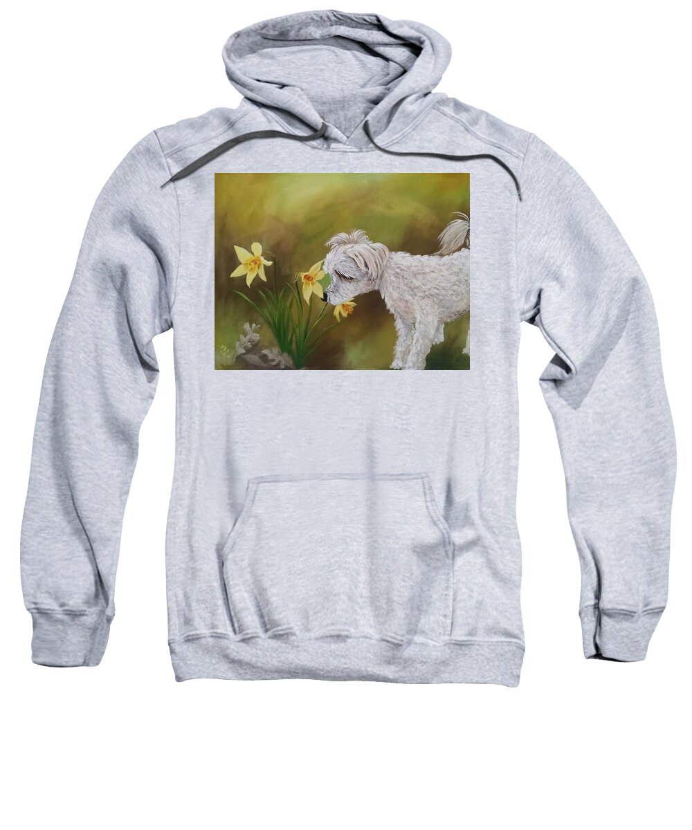 Dog Portrait Sweatshirt featuring the painting The Smell of Spring by Helian Cornwell