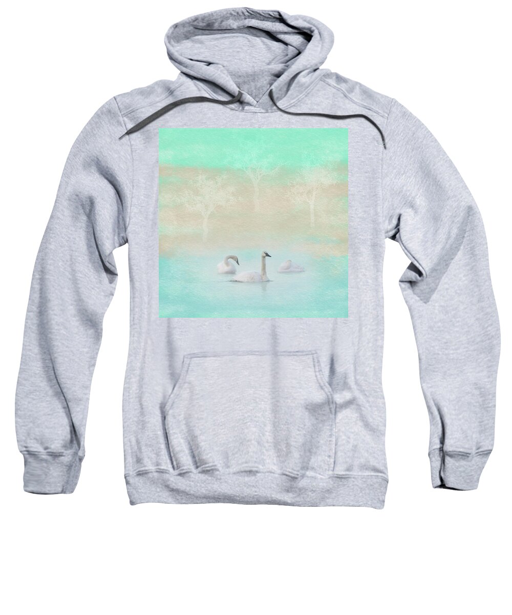 Swans Sweatshirt featuring the photograph Three Swans Pastel Square by Patti Deters
