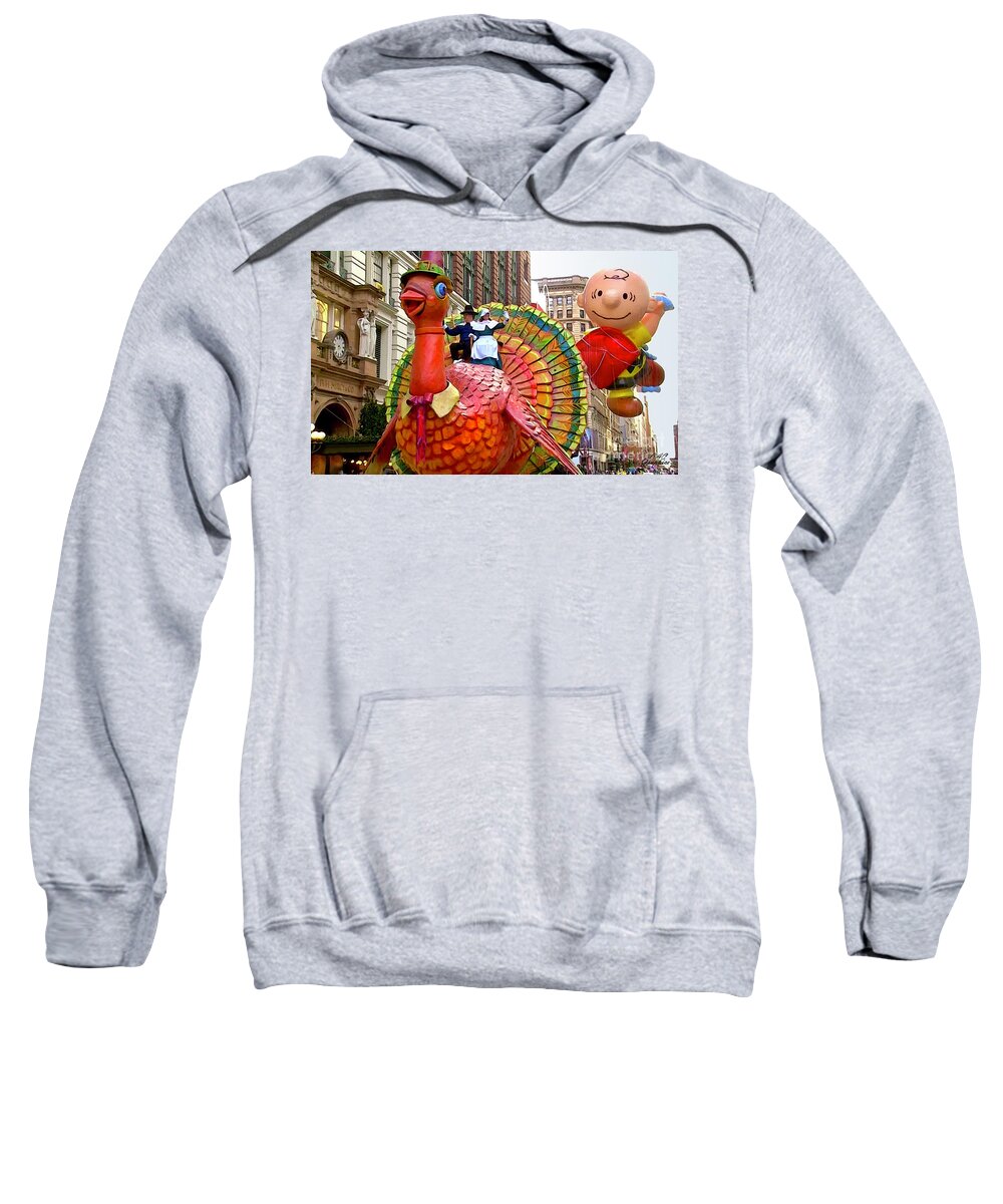 Macy's Sweatshirt featuring the digital art Tom Turkey and Charlie Brown Macys Thanksgiving by CAC Graphics