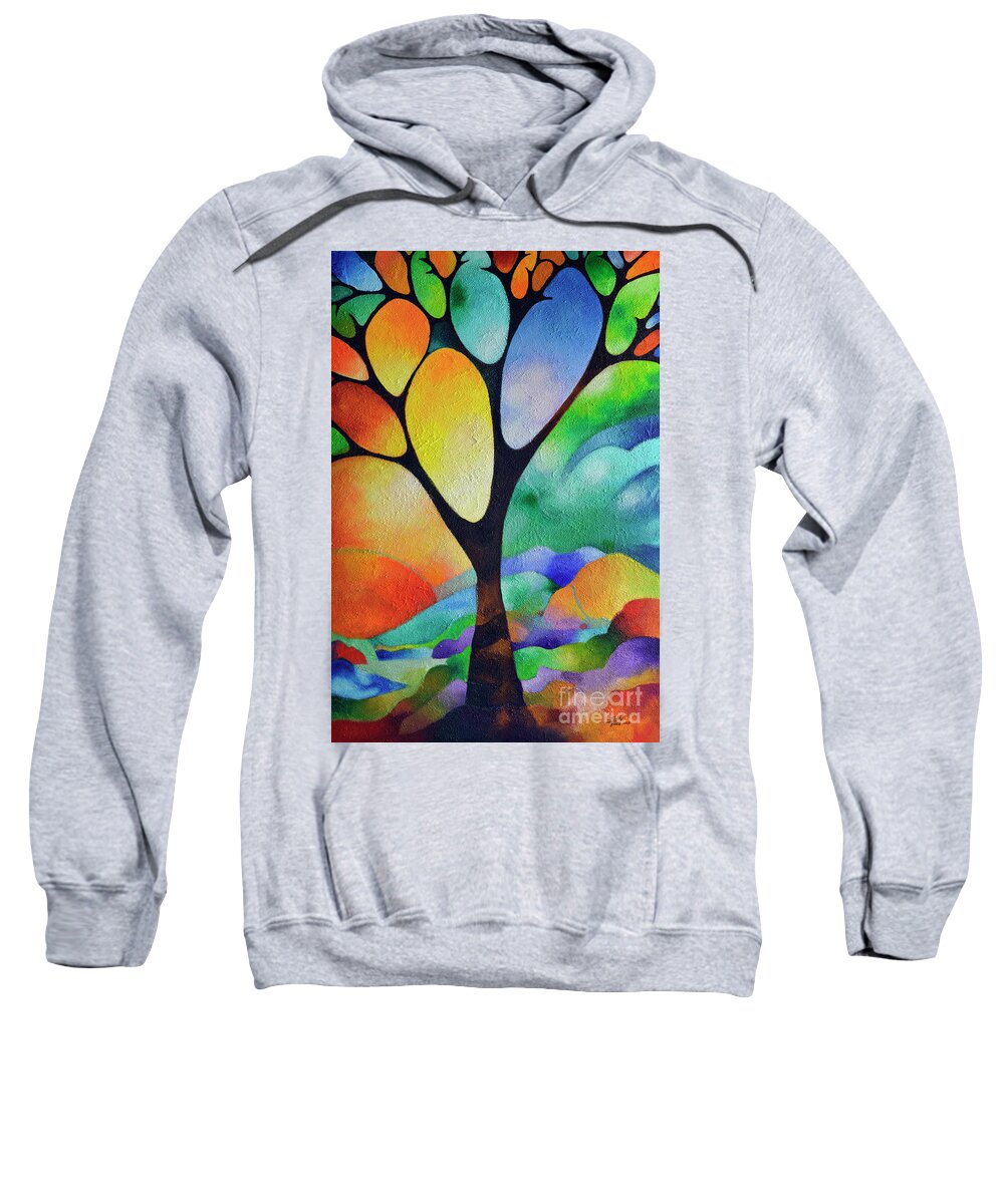 Abstract Sweatshirt featuring the painting Tree of Joy by Sally Trace