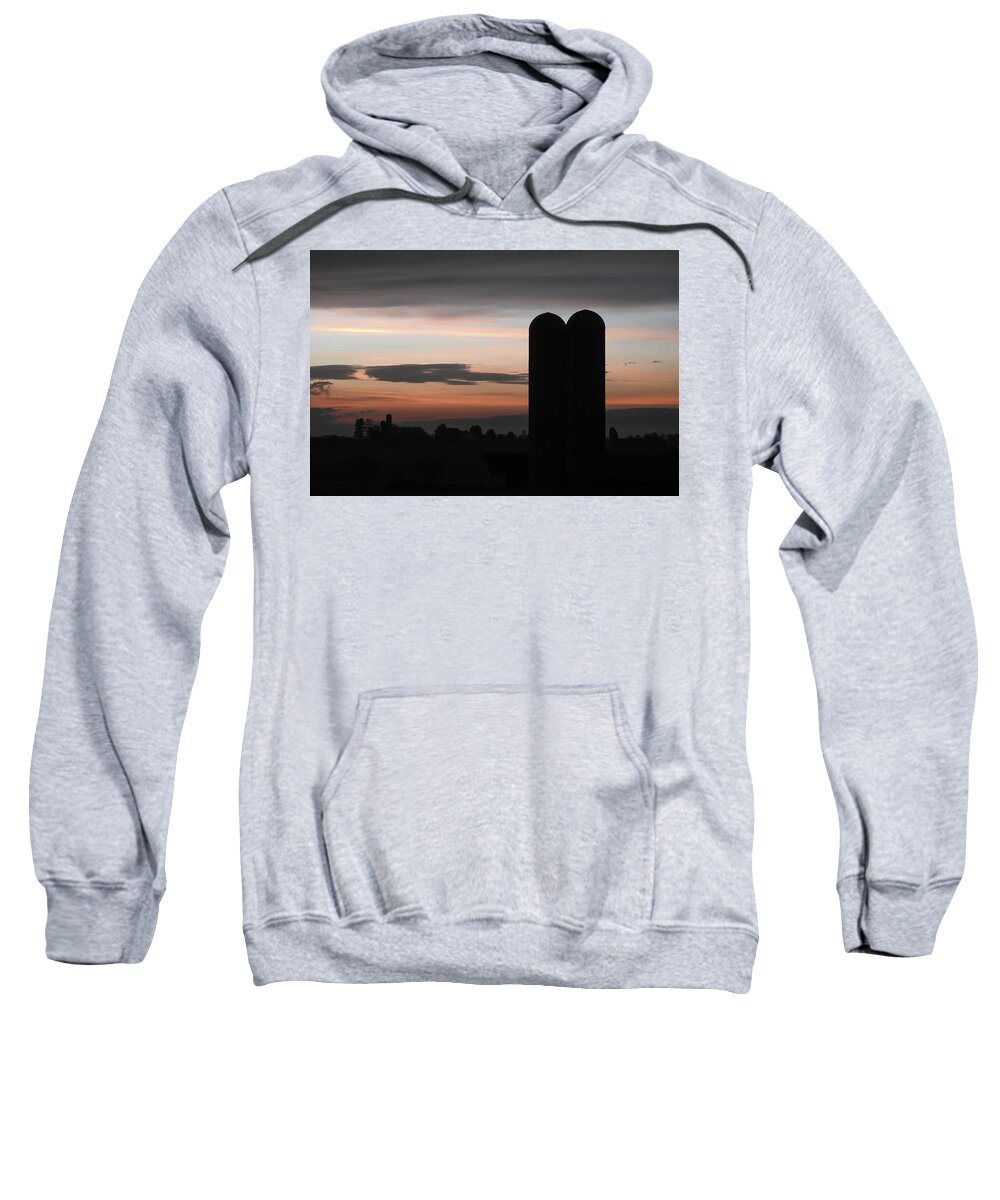 Pink Clouds Sweatshirt featuring the photograph Twilight Silos by Tana Reiff