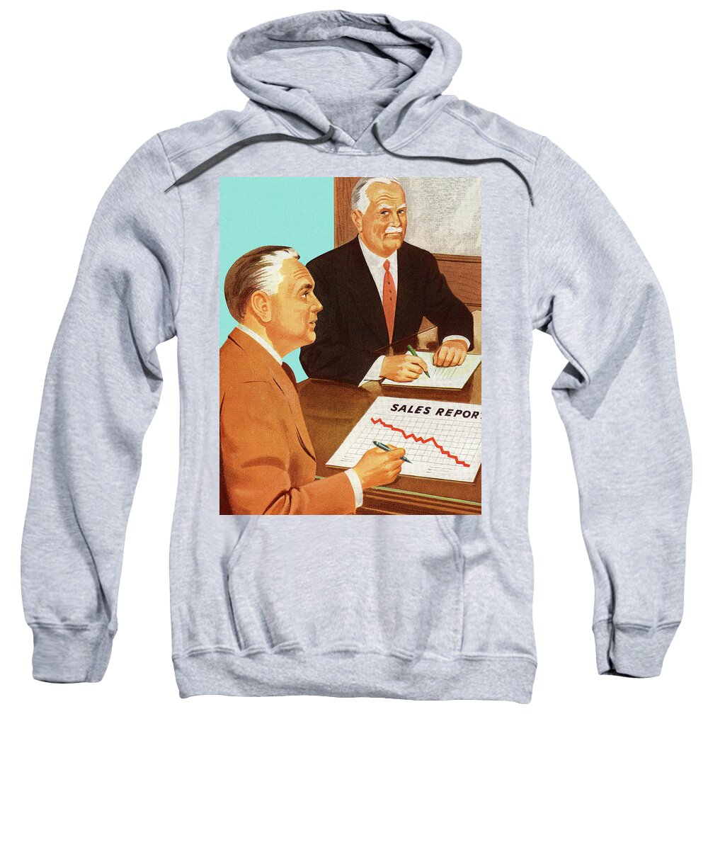Adult Sweatshirt featuring the drawing Two Men Looking at a Sales Report by CSA Images